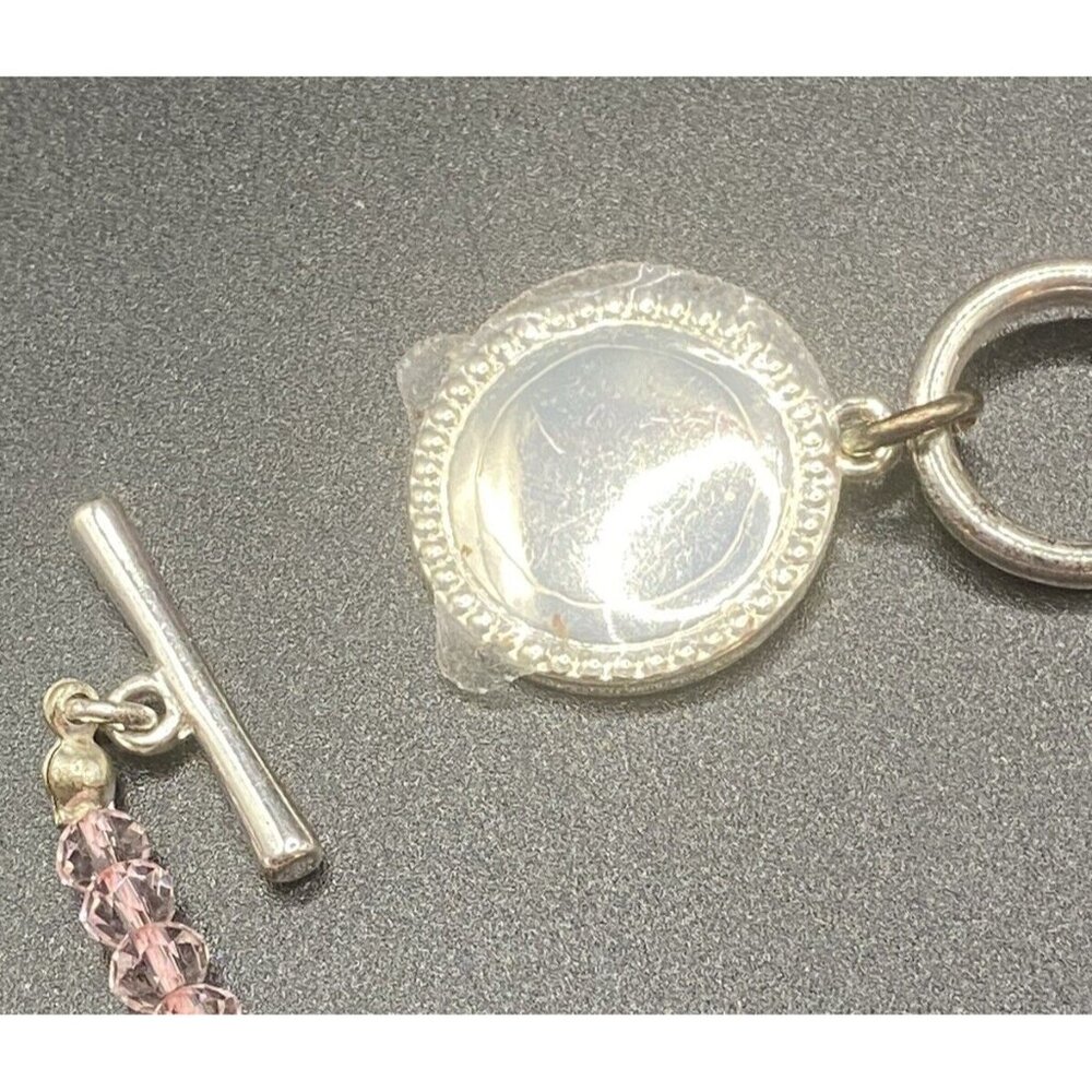 Toggle Bracelet NWT Pink Faceted Crystal Faux Coin Pearl 3/4" Charm Barbiecore - Picture 6 of 12